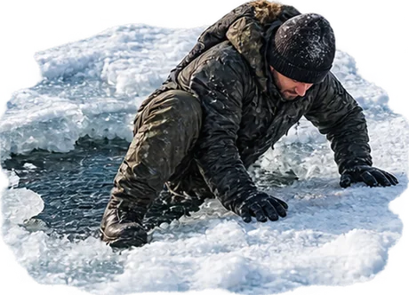 Человек выносит ногу на лёд